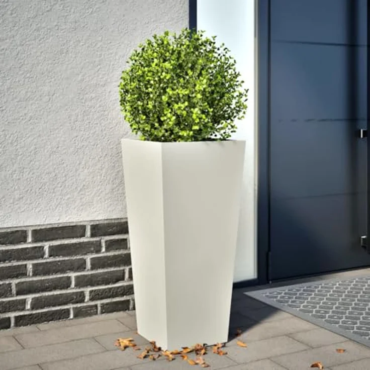 vidaXL Pflanzkübel Weiß 35x35x75 cm Stahl, Robust und geräumig für Garten und Terrasse – Bild 2