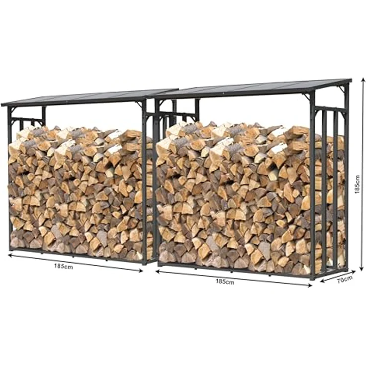 QUICK STAR Kaminholzregal Set, 2 Stück Metall Außen 185 x 70 x 185 cm, Wetterfest Anthrazit, Kapazität 4,6 m³, mit Wetterschutz und belüftetem Boden – Bild 2