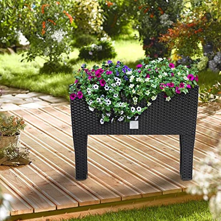 Markenartikel - Hochbeet - 30 Liter - 60 x 25 x 46cm - Blumenkasten Polyrattanoptik 1 – Bild 9