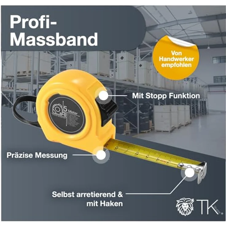 Premium Bandmaß 5 Meter mit Halterung - robustes Maßband & Bandmass zum präzisen Messen mit Feststeller - Rollmassband & Massband mit Aufrollsystem – Bild 2