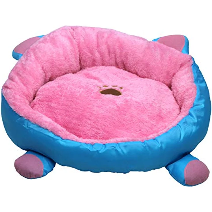 Pettimania Katzenbett mit Ohren, rosa/blau, herausnehmbares und bis 30° C waschbares Kissen, Füllung aus Watte – Bild 2