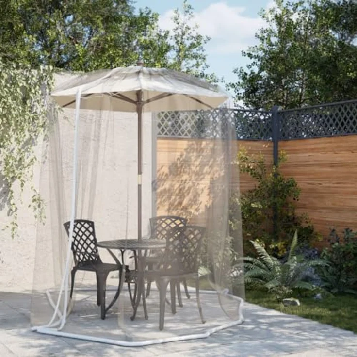 vidaXL Moskitonetz für Sonnenschirm, weiß, rund, 220 Mesh, Ø 330 cm, mit Reißverschluss und Wassersack – Bild 2