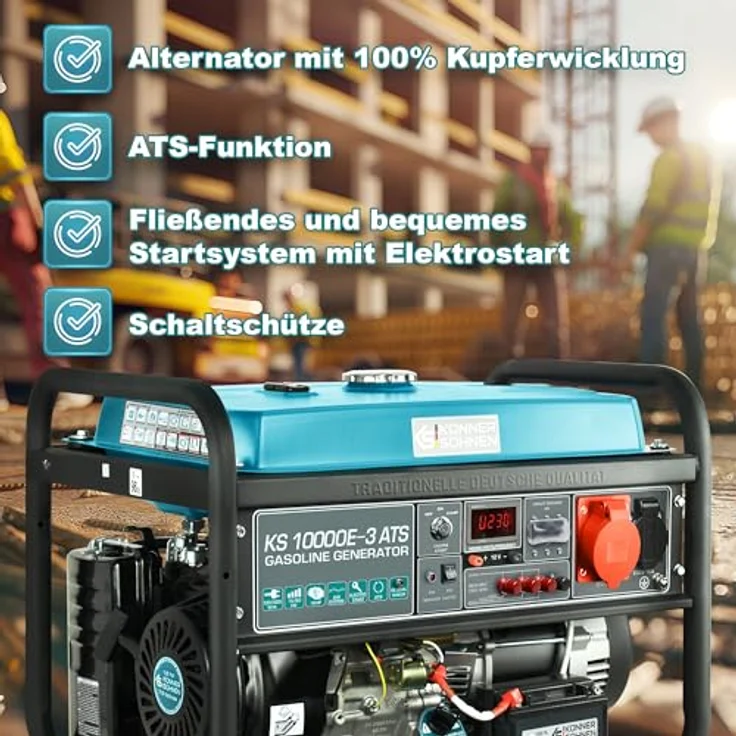 Könner & Söhnen KS 10000E-3 ATS Stromerzeuger Generator Benzin Notstromaggregat 8000 Watt, mit eingebauter ATS-Einheit (Automatischer Transferschalter) – Bild 3
