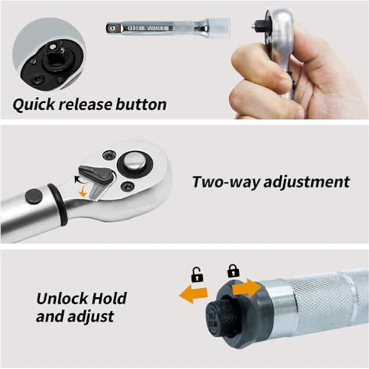 CCLIFE Drehmomentschlüssel Auto Set im Koffer 1/2 Zoll 17mm 19mm 21mm Nüsse, präzise Kontrolle und umfangreiches Zubehör – Bild 5