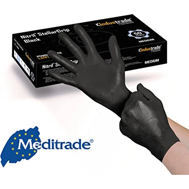 Nitril-Industrie-Handschuhe – Diamant-Textur für verbesserten Griff, unsteril und hypoallergen, beidhändig, für mehrere Sektoren, Einweg, Bulk-Buy, 6,5 g Dicke (klein) (schwarz) – Industrade – Bild 5