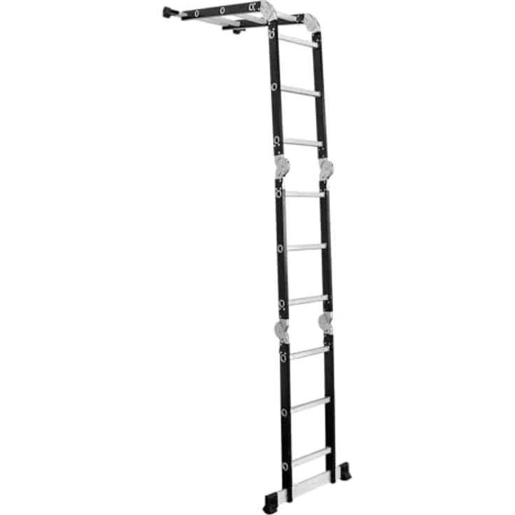 DRABEST Gelenkleiter 4x3 Sprossen mit Plattform, Aluminium und Stahl, Klappleiter, Aluleiter, Maximale Belastung bis 125 kg - Mehrzweckleiter, Ausziehleiter - 0,32 x 0,89 x 0,25 m – Bild 4