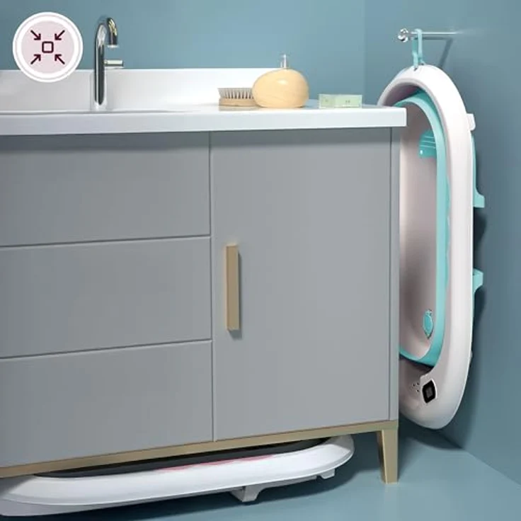 Moby-System Faltbare Babybadewanne mit Thermometer und Ständer, ergonomisch, mint – Bild 9