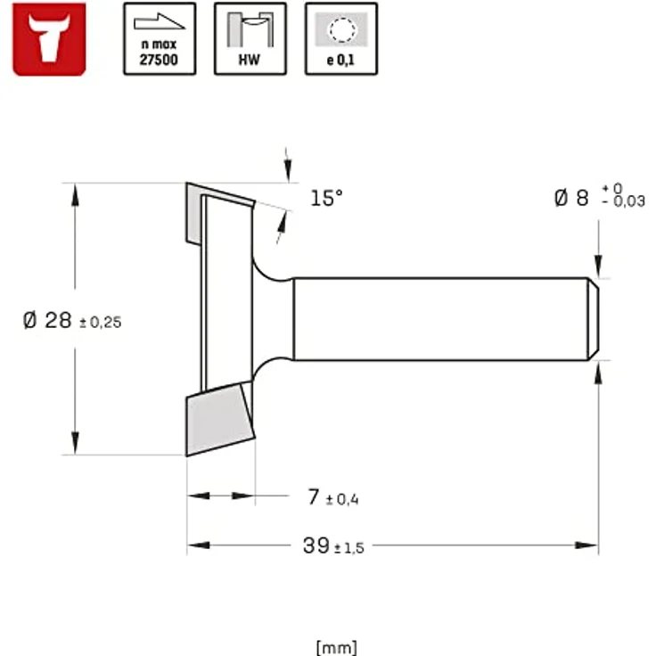 STIER Planfräser HW 8 mm 28 mm NL 7,5 mm 5 Grad, ideal zum Planfräsen von Kanten – Bild 2
