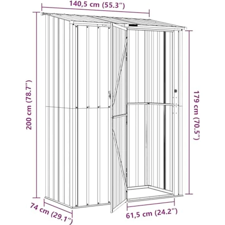 vidaXL Gartenhütte Anthrazit 140,5 x 74 x 200 cm, wetterfester Metall-Speicher mit viel Platz für Gartenwerkzeuge und Zubehör – Bild 3