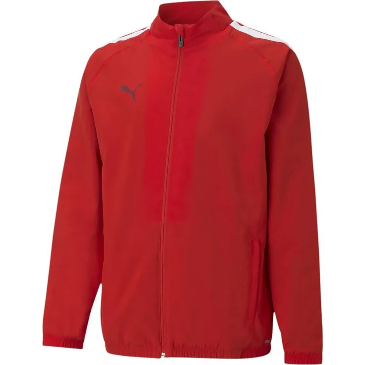 PUMA Teamliga Präsentationsjacke Kinder - Rot, aus recycelten Materialien hergestellt, atmungsaktives Mesh innen, mit PUMA Formstrip und Cat Logo