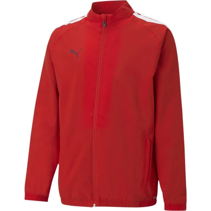 PUMA Teamliga Präsentationsjacke Kinder - Rot, aus recycelten Materialien hergestellt, atmungsaktives Mesh innen, mit PUMA Formstrip und Cat Logo