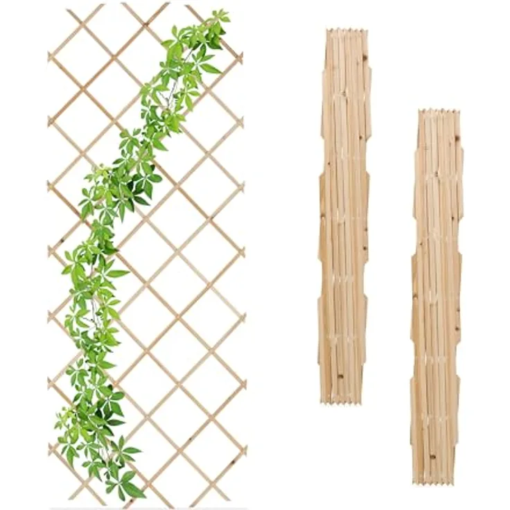 Relaxdays Rankgitter ausziehbar, 3er Set, Rankhilfe Kletterpflanzen, 180x90 cm, Garten, Balkon, Terrasse, Holz, Natur