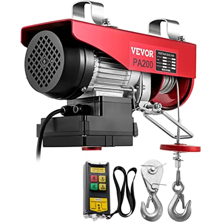VEVOR Elektrischer Seilhebezug 200 kg mit Kabelloser Fernsteuerung, 480 W, Not-Aus-Taste, 440lbs - Preisvergleich