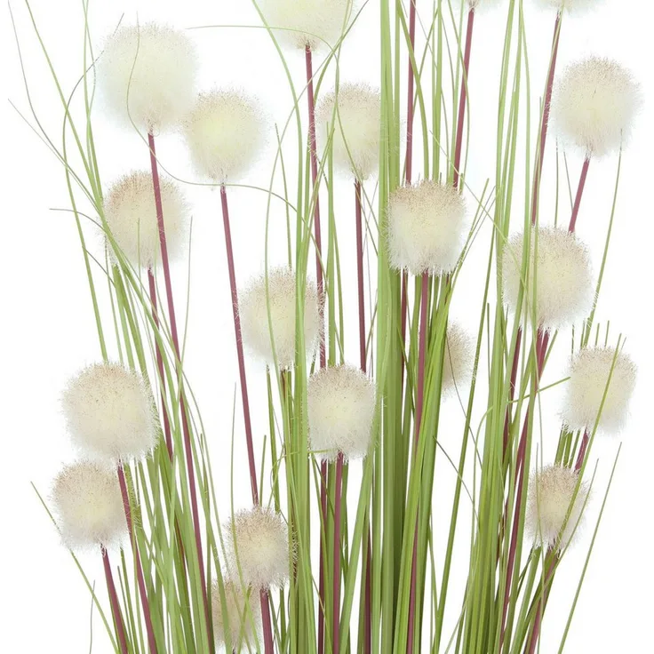 Dekoleidenschaft Kunstpflanze Dekobündel "Blütenkugel", 105 cm hoch, Kunstgras mit weißen Blüten Gras, Ziergras