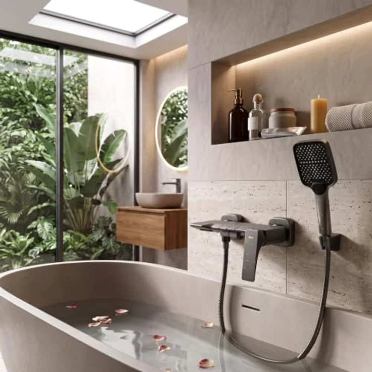 wohnwerk.idee Wannenarmatur Joe PREMIUM, Wasserfallauslauf zur Wandmontage, PVD-Beschichtung – Bild 2
