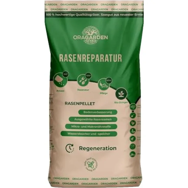 Neu OraGarden Rasenpellets Regenerationsrasen für Schnellkeimenden – Rasensamen für Robusten und Widerstandsfähigen Rasen (10 kg)