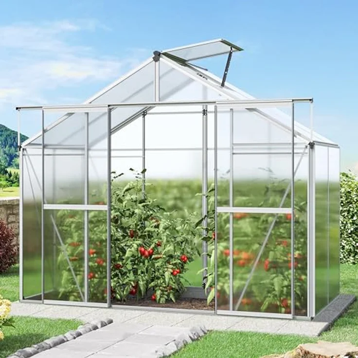 GFP Gewächshaus Orchidee 2 Alu-Rahmen 256 x 131 cm Polycarbonat Platten, Vielseitiges und geräumiges Treibhaus mit stabilem Alu-Rahmen, transparent – Bild 2
