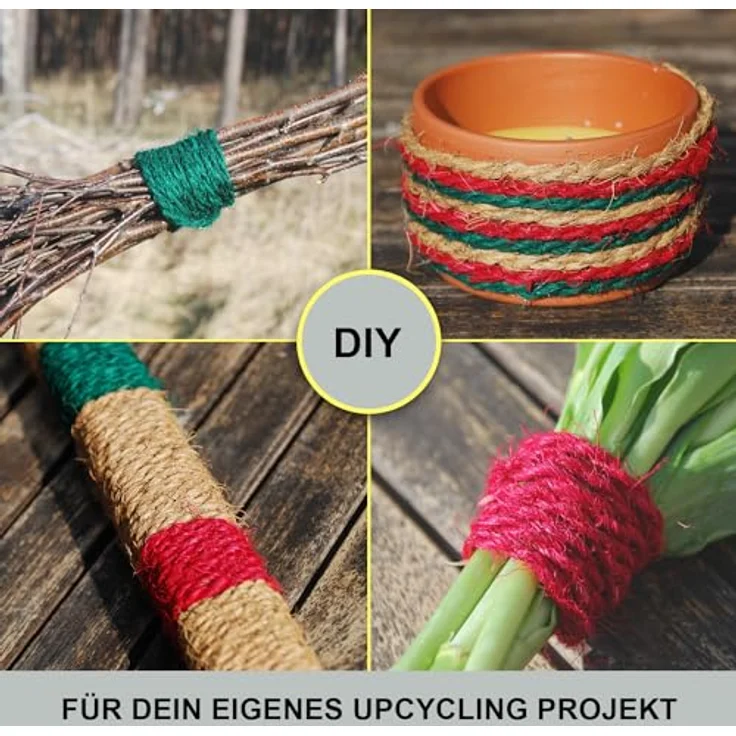 deli4you Kokosseil bunt Dekoband Set, 3 x 15m in rot, grün und braun, reißfest und flexibel, ideal für Gartendeko und DIY Projekte – Bild 2