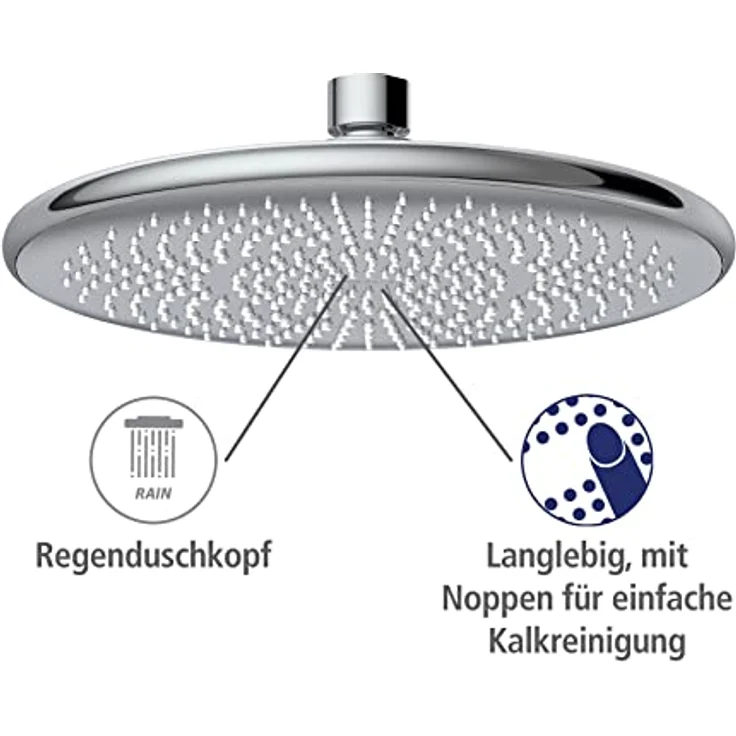 WENKO Wasserspar Regenduschkopf Watersaving, Universal-Kopfbrause mit nachhaltigem Wasserspar-System, 40% Wasser sparen bei vollem Komfort, Duschkopf Ø 22,5 cm, Edelstahl/Messing/ABS Chrom – Bild 5