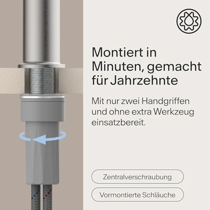 Naber Wasserwerk Aria, edelstahlfarbig, Hochdruck Küchenarmatur mit schwenkbarem Auslauf und Cold-Start-Technologie – Bild 6