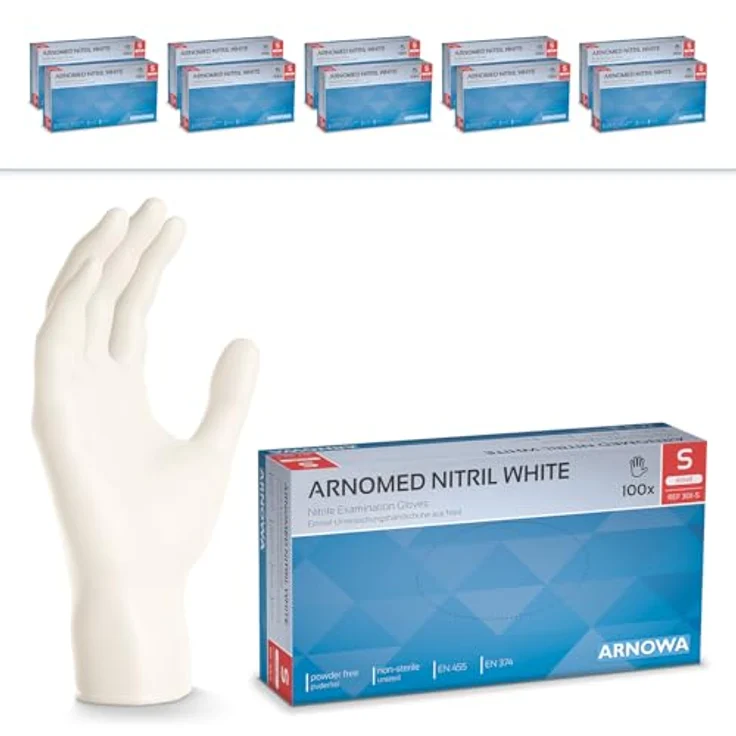 ARNOMED Nitril Einweghandschuhe Weiß, 1000 Stück, puder-/latexfrei, extra griffig, reißfest, in XS-XL verfügbar – Bild 1