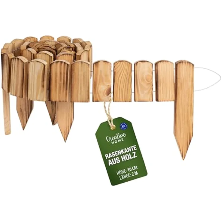 Creative Home Rasenkante Beeteinfassung Holz 200 x 10 cm, geflammt, robuste Kiefernholz-Konstruktion, witterungsbeständig