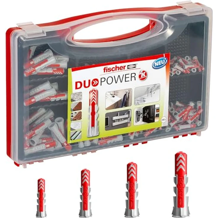 fischer Red-Box DuoPower, Sortimentsbox mit 280 universellen Dübeln für verschiedene Baustoffe und Befestigungen, langlebig und leistungsstark – Bild 1