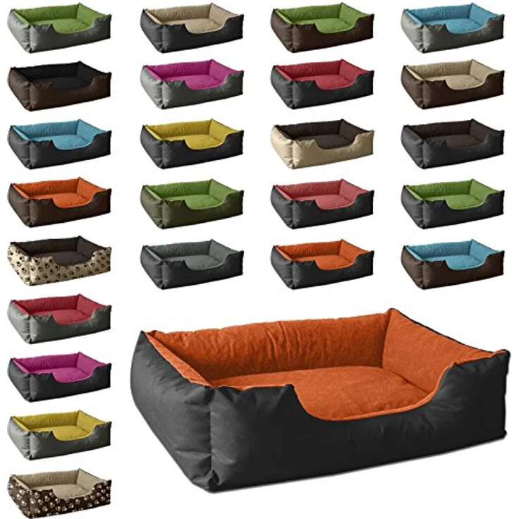 BedDog® Hundebett LUPI, Hundesofa aus Cordura, Microfaser-Velours, waschbares Hundebett mit Rand, Hundekissen Vier-eckig, für drinnen, draußen, L, ORANGE-Garden, schwarz-orange – Bild 5