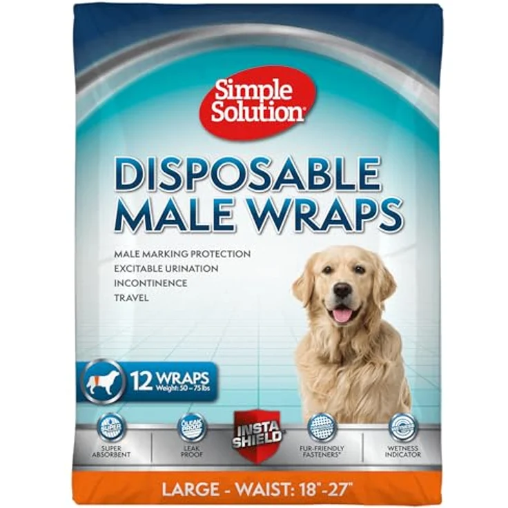Simple Solution 11539-12p, Einweg Windel für Rüden large mit Feuchtigkeitsanzeiger, 12er Pack, ideal für Hunde von 22.6kg-34kg, auslaufsicher und bequem – Bild 1