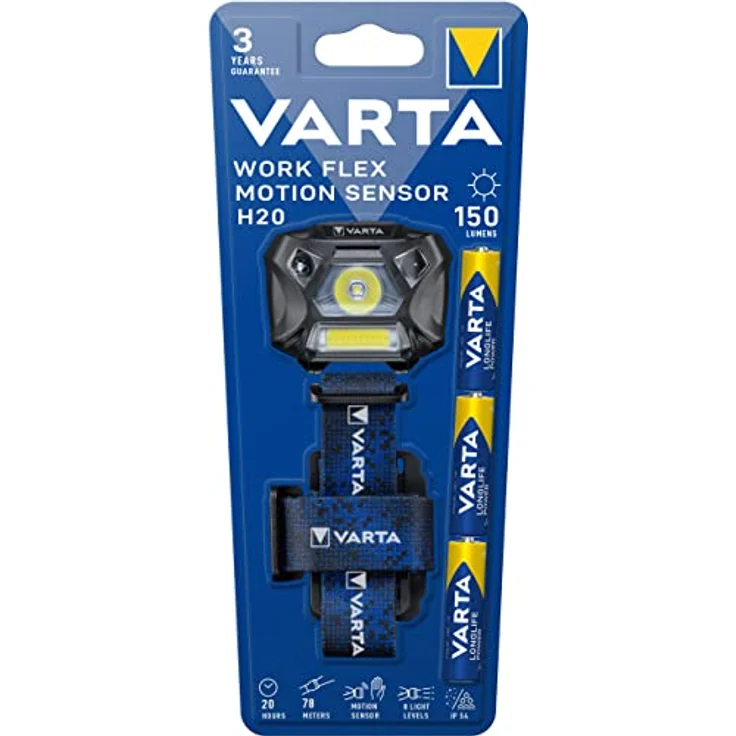 VARTA Stirnlampe LED inkl. 3x AAA Batterien, Work Flex Motion Sensor H20, Bewegungssensor, zwei Leuchtmodi, an- und ausschalten durch Handbewegung, spritzwasser- und staubgeschützt – Bild 2
