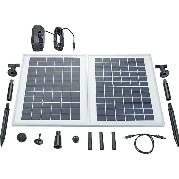 Neptun Solar-Teichpumpen-Set NSTP-O 1600, leistungsstarke 1.600 l/h Pumpe mit 2 Solarmodulen und zwei Düsenaufsätzen