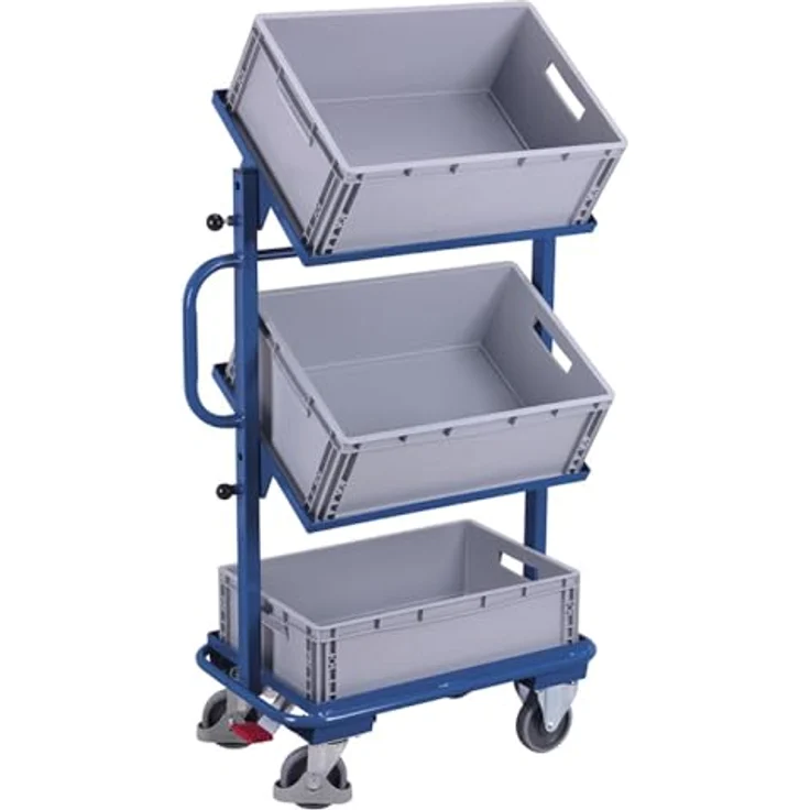VARIOFIT Beistellwagen, Werkstattwagen mit 3 offenen neigbaren Böden, pulverbeschichtet in enzianblau, Traglast 200 kg, 610x410mm – Bild 1