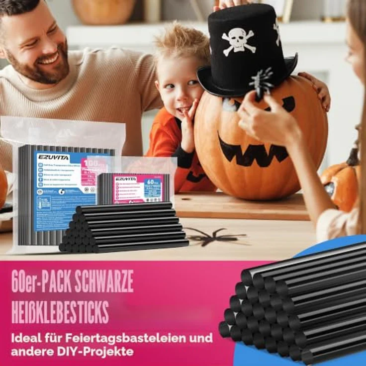 EZUVITA Mini-Heißklebesticks, 60 Stück, 7 x 100mm, Schwarze Heißklebestifte, kompatibel mit Heißklebepistolen für hohe und niedrige Temperaturen, schnelle Aushärtung, vielseitige Anwendung – Bild 2