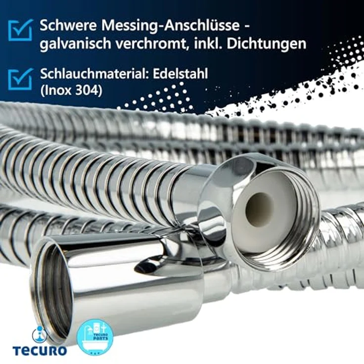 tecuro Brauseschlauch Metall Agraff, doppelt gewickelt, 0,75 m, hochglanzverchromt, mit Messing-Anschlüssen – Bild 3