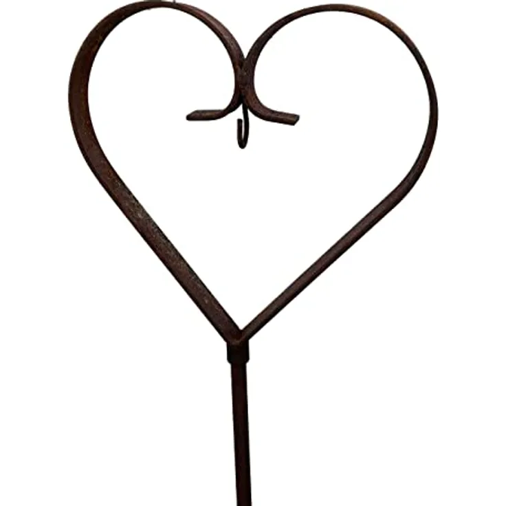 Hirsch Terracotta Herz auf Stab mit Haken Höhe 142 cm Edelrost Futterstation für Meisenknödel