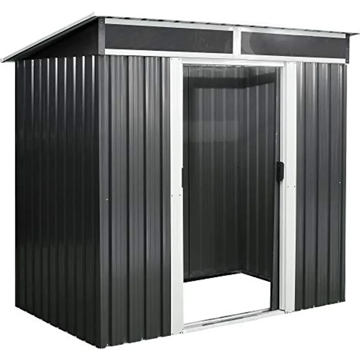 Zelsius Geräteschuppen mit Schiebetür (B) 238 x (T) 132 x (H) 180 cm | Anthrazit | Geräumiges Gartengerätehaus mit Fundament | Metall Gerätehaus mit Pultdach | Geräteschrank für Garten