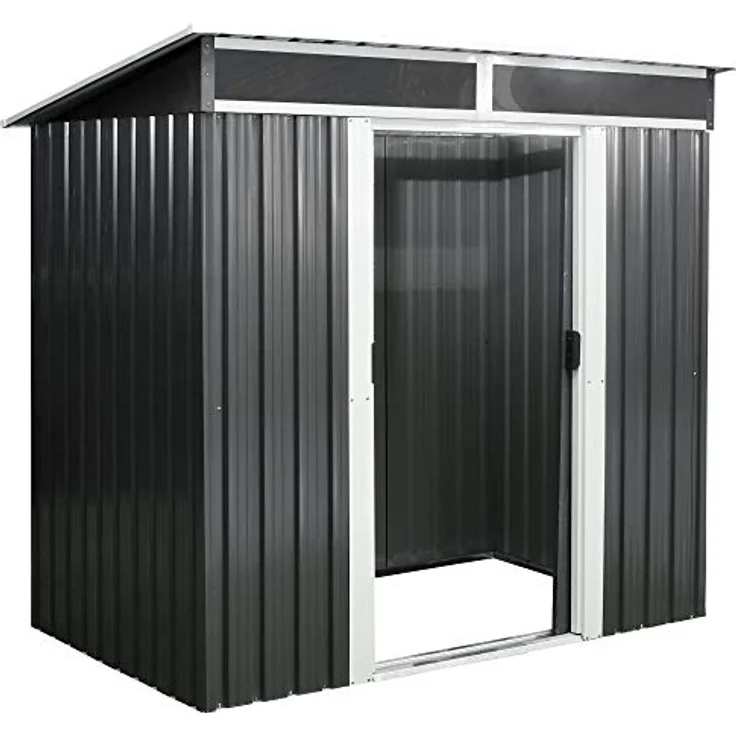Zelsius Geräteschuppen mit Schiebetür (B) 238 x (T) 132 x (H) 180 cm | Anthrazit | Geräumiges Gartengerätehaus mit Fundament | Metall Gerätehaus mit Pultdach | Geräteschrank für Garten – Bild 1