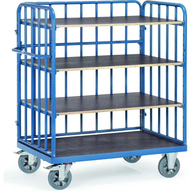 Fetra Super-Multivario-Transporter 18212-1, modularer Transportwagen für schwere Lasten, pulverbeschichtet in Blau RAL 5007, mit variablen Regalen und 180 kg Tragfähigkeit pro Regal