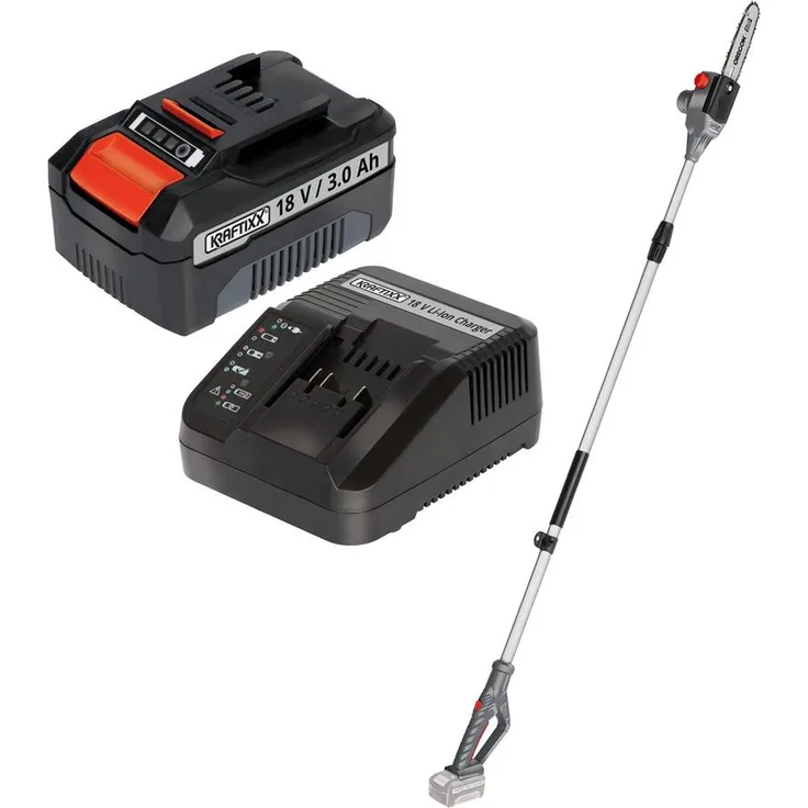 KRAFTIXX® Hochentaster KX-AHE 1820 Li, 18 V Akku, teleskopierbar bis 2,95 m, 180 mm Schnittlänge, inkl. Akku und Ladegerät