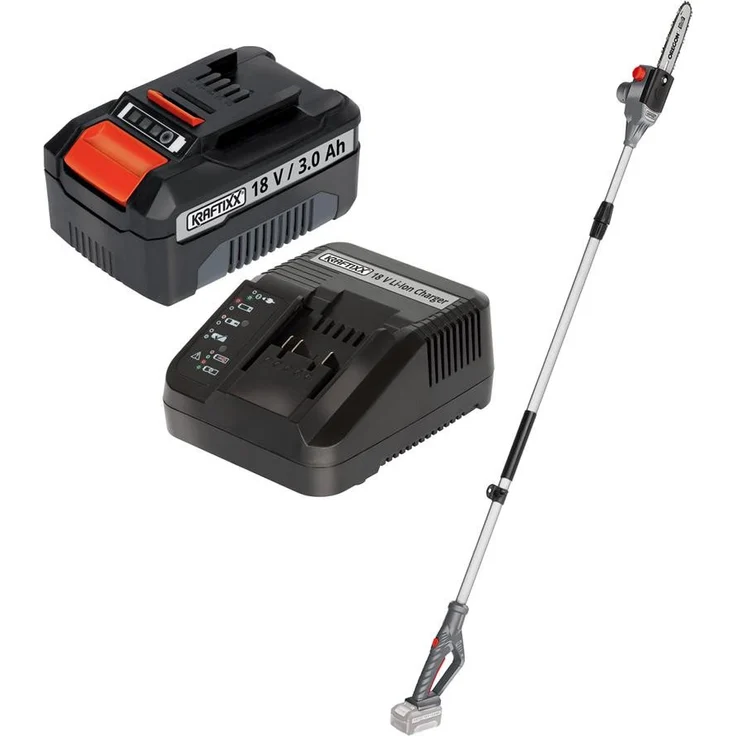 KRAFTIXX® Hochentaster KX-AHE 1820 Li, 18 V Akku, teleskopierbar bis 2,95 m, 180 mm Schnittlänge, inkl. Akku und Ladegerät
