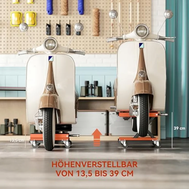 HOMCOM Motorradhebebühne 500 kg, höhenverstellbar von 135-390 mm, mit rutschfester Plattform und 360° drehbaren Rädern, für Garage & Außenbereiche – Bild 5