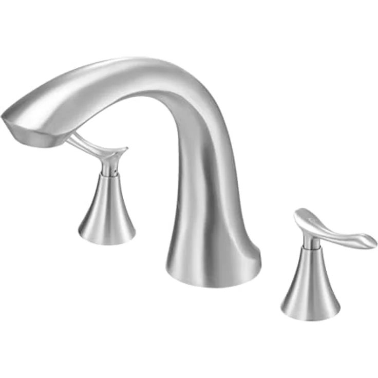 VEVOR römische Badewannenarmatur, Wannenarmaturen-Set mit 3 Löchern & 2 Griffen, gebürsteter Edelstahl, hohes Bogenauslauf-Design, temperaturregulierend – Bild 1