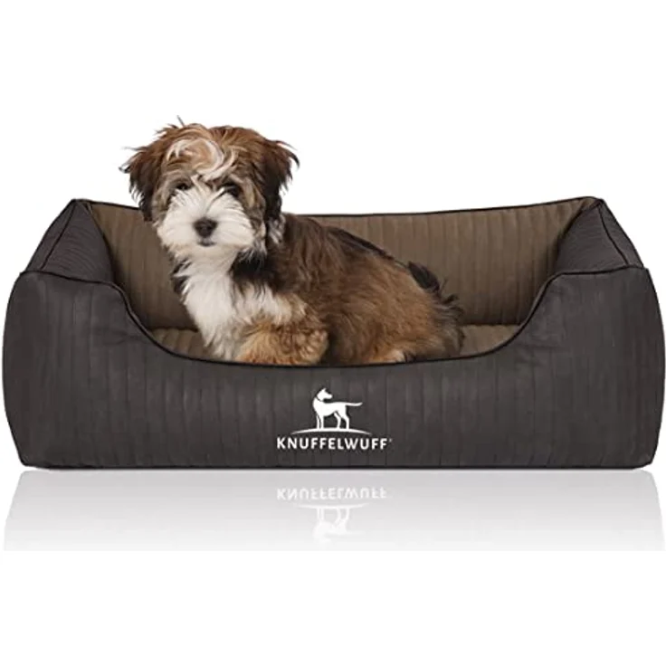 Knuffelwuff Orthopädisches Hundebett Outback aus Laser-gestepptem Kunstleder M-L 85 x 63cm Schwarz/Taupe - Abnehmbarer Bezug - leicht zu reinigen – Bild 1