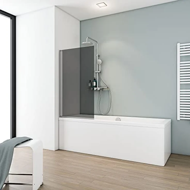 Duschwand Berlin, 70 x 130 cm, 5 mm Sicherheitsglas, Duschabtrennung für Badewanne Alu-Natur Anthrazit - Schulte – Bild 2