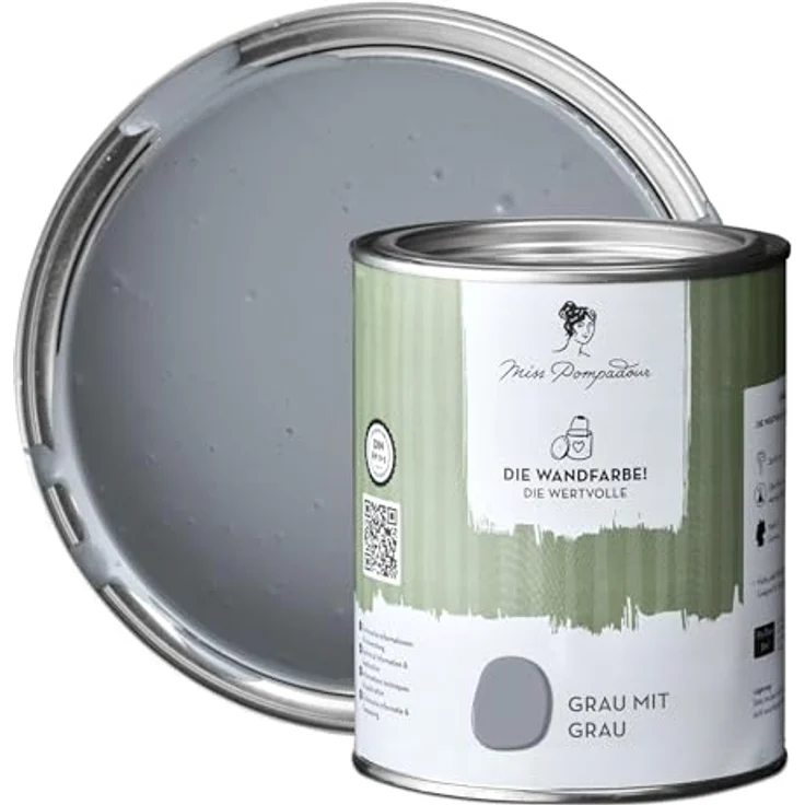 MissPompadour Wandfarbe Grau mit Grau - extramatte, geruchsneutrale Innenfarbe mit sehr hoher Deckkraft, 1 L, wasserbasiert – Bild 1