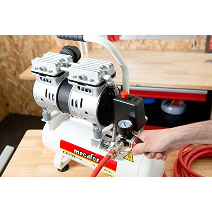 MECAFER Silent Kompressor 425513, 6L, 0,5PS, wartungsfrei, grau, Geräuschpegel 59 dB(A) – Bild 5