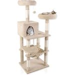 Lycce Kratzbaum groß ROYAL 145cm hoch [sehr stabil] mehrstöckiger Katzenbaum [platzsparend] mit Höhle, Hängematte, 4 Plattformen, Spielzeug, beige - Preisvergleich