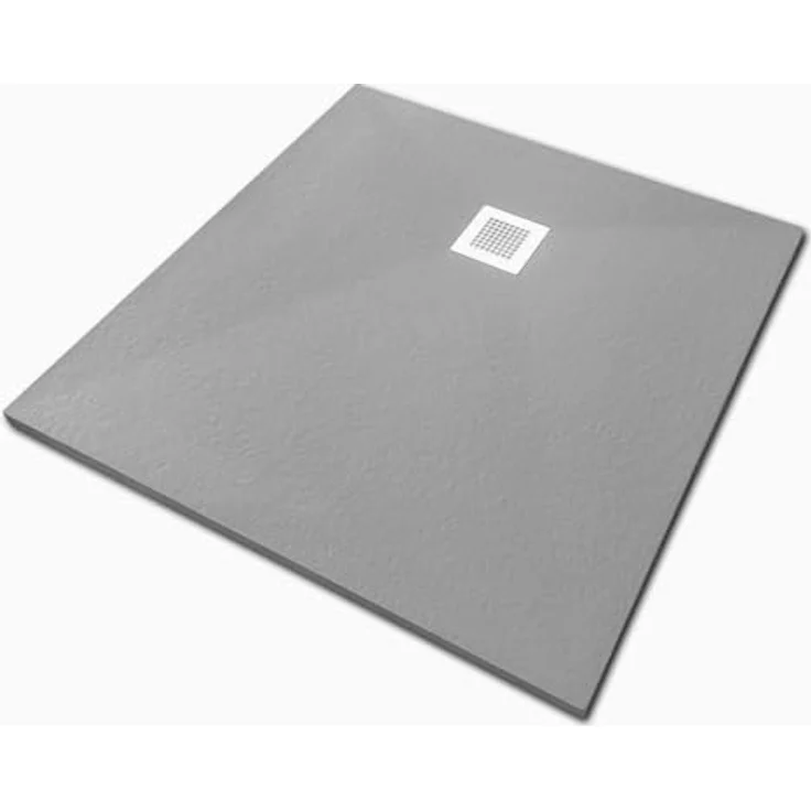 Veroni Duschwanne Kompositstein, flach mit Schiefer-Muster, 100 x 100 x 3 cm, grau, rutschhemmend und antibakteriell – Bild 1