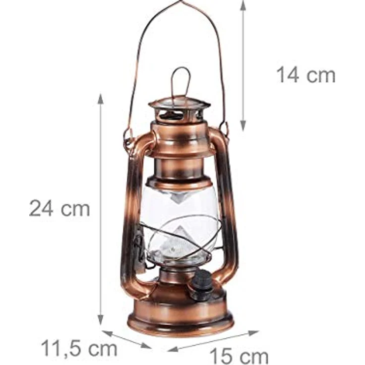 Relaxdays Sturmlaterne LED, Retro Sturmlampe als Fensterdeko oder elektrische Gartenlaterne, batteriebetrieben, Kupfer, 24 x 15 x 11.5 cm – Bild 4