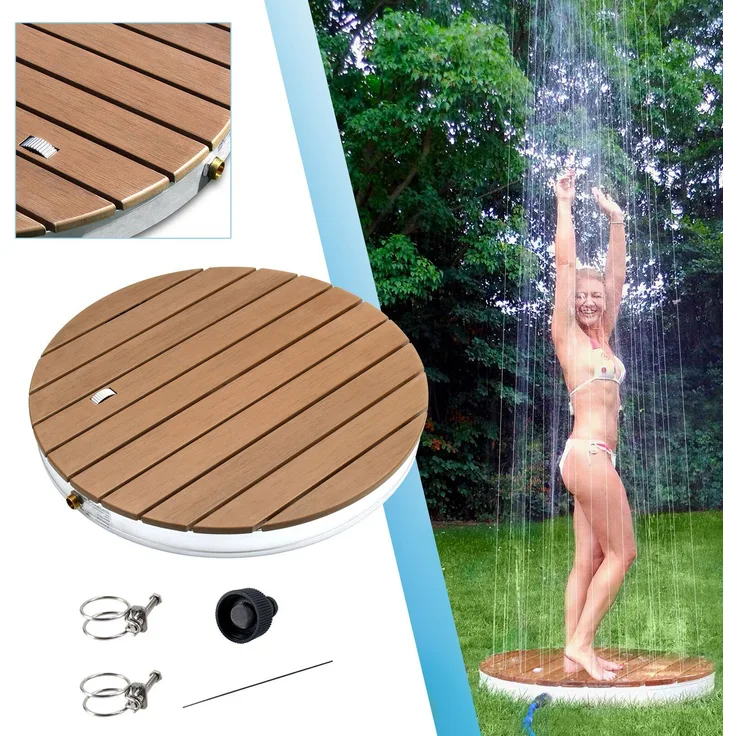 @tec Gartendusche MyGarden aus WPC, rund, Bodendusche, Campingdusche, Outdoor, 70x7.5cm, UV-beständig, Wasserfest